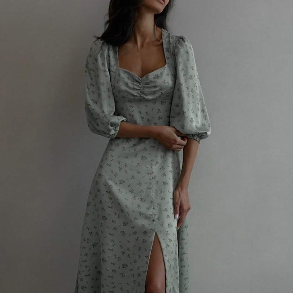 Gathered Satin Midi Dress